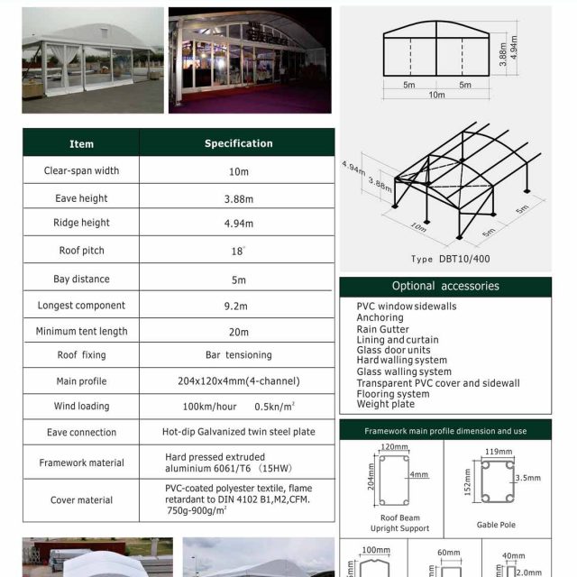 Tenda em cúpula com 10 m de envergadura