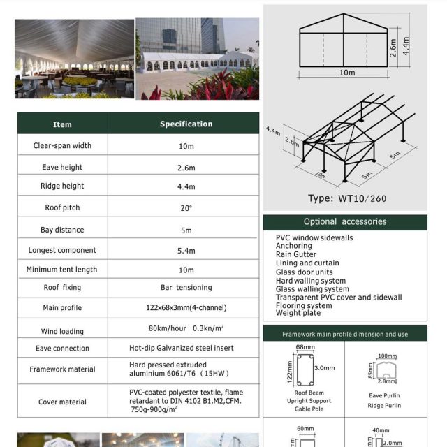 Tenda pequena WT com 10 m de envergadura