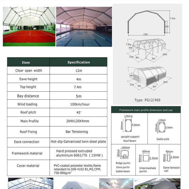 Tenda poligonal com 12 m de envergadura
