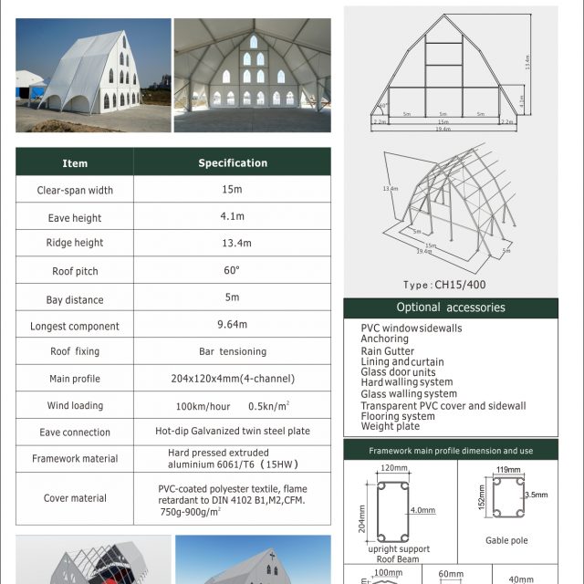 Tenda para igreja com 15 m de envergadura
