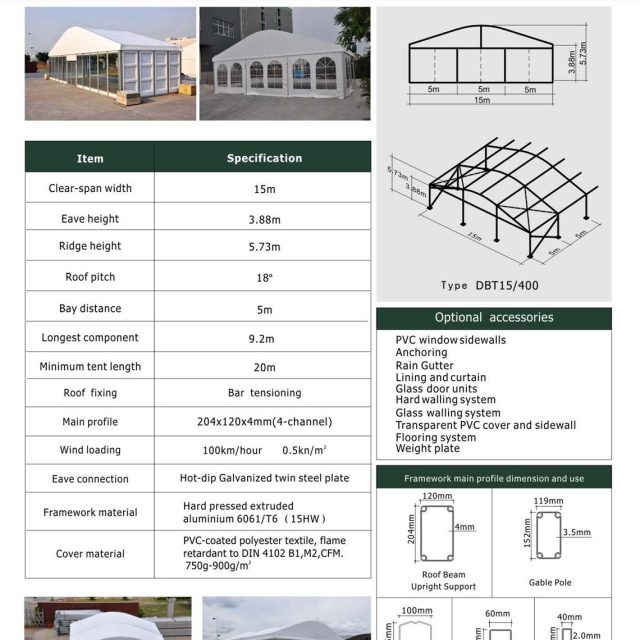 Tenda em cúpula com 15 m de envergadura