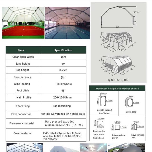 Tenda poligonal com 15 m de envergadura