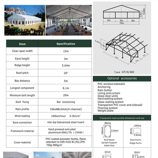 Tenda pequena de gala com 15 m de envergadura