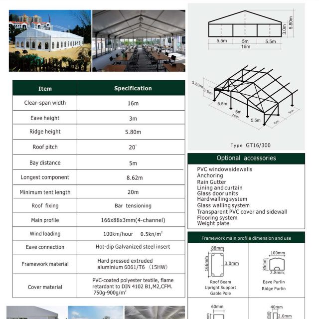 Tenda pequena de gala com 16 m de envergadura