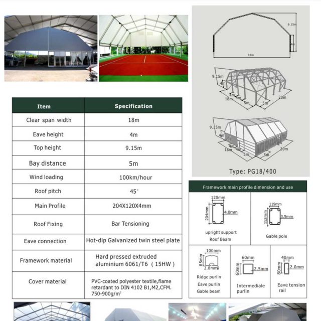 Tenda poligonal com 18 m de envergadura