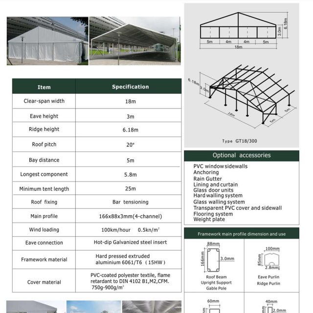 Tenda pequena de gala com 18 m de envergadura
