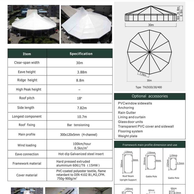 Tenda dodecagonal com 20 m de envergadura