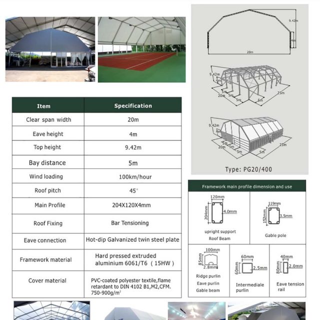 Tenda poligonal com 20 m de envergadura