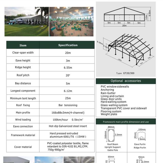 Tenda pequena de gala com 20 m de envergadura