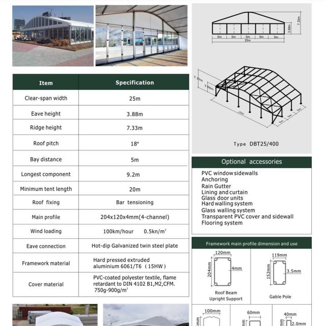Tenda em cúpula com 25 m de envergadura
