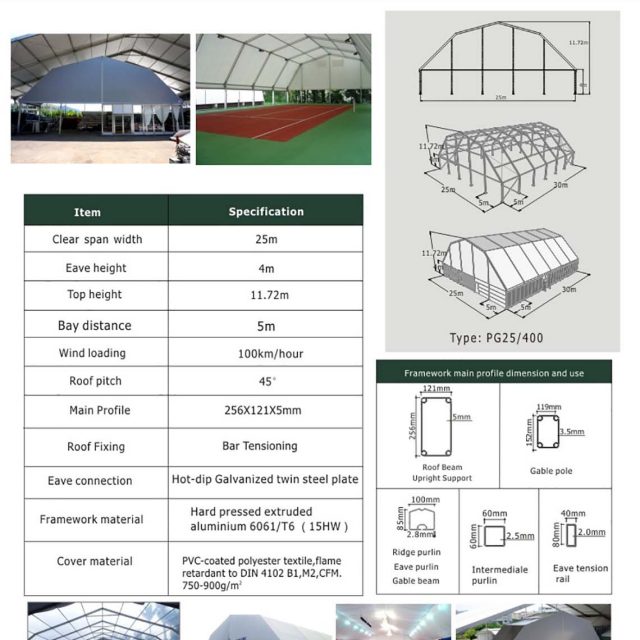 Tenda poligonal com 25 m de envergadura