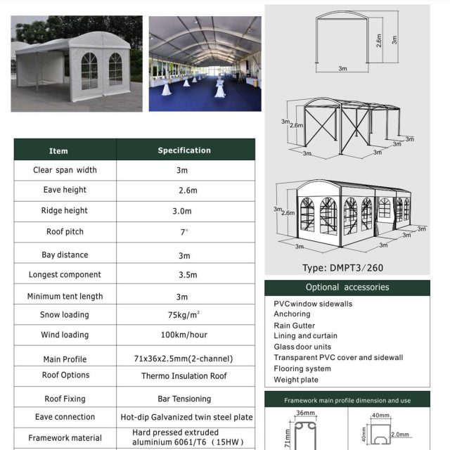 Tenda de festa em forma de cúpula com 3 m de envergadura