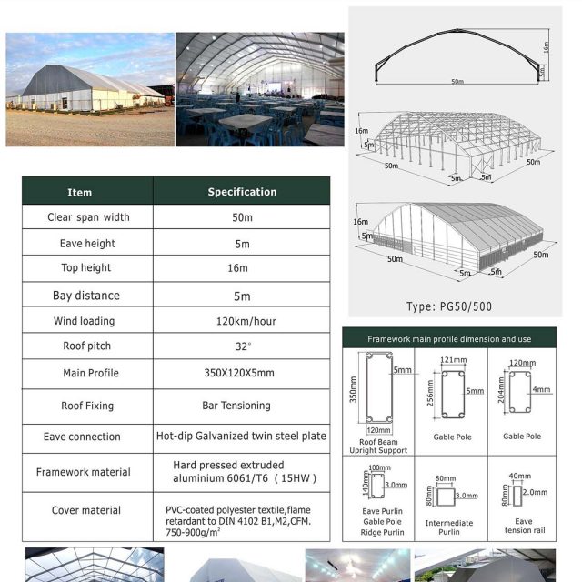 Tenda poligonal com 50 m de envergadura