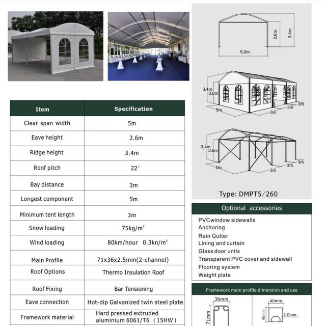 Tenda de festa em forma de cúpula com 5 m de envergadura