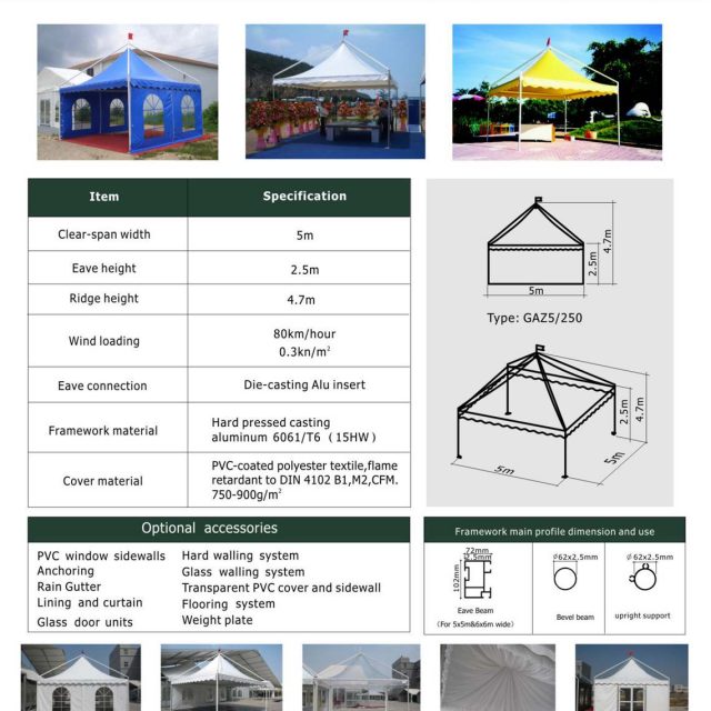 Tenda tipo gazebo com 5 m de envergadura