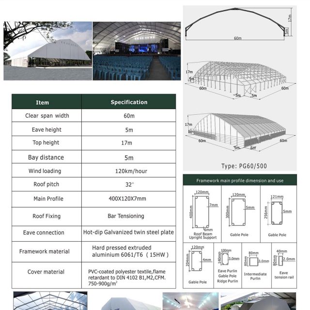 Tenda poligonal com 60 m de envergadura