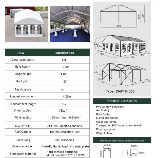 Tenda de festa em forma de cúpula com 8 m de envergadura