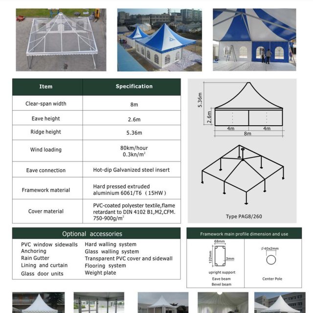 Tenda tipo pagode com 8 m de envergadura