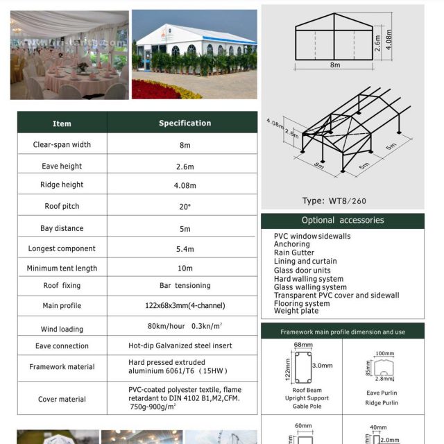 Tenda pequena WT com 8 m de envergadura