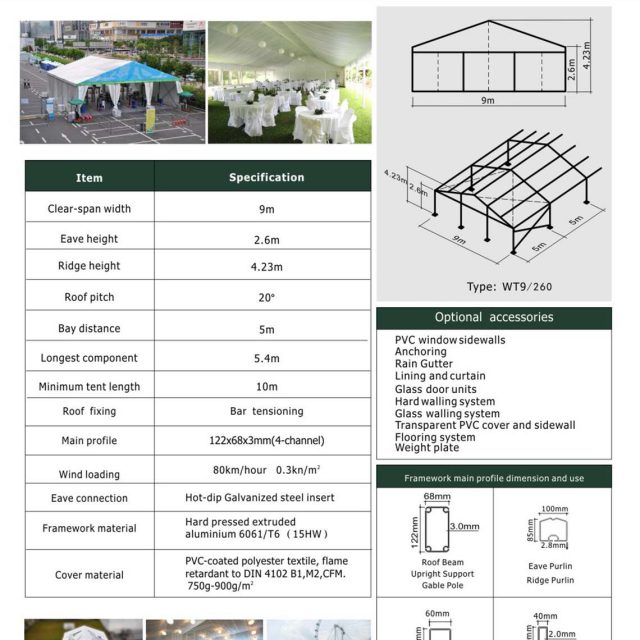 Tenda pequena com envergadura de 9 m WT