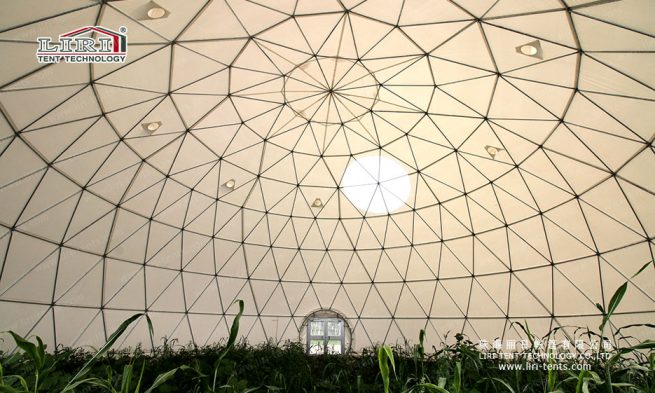 jardim interior em cúpula geodésica