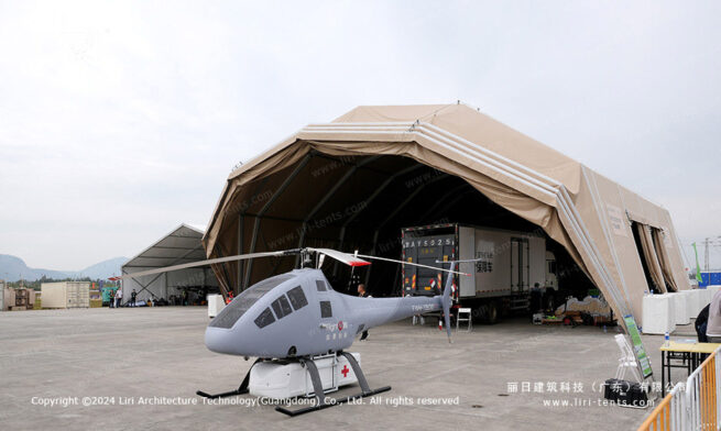 Tenda militar tipo hangar com cobertura em concha (1)
