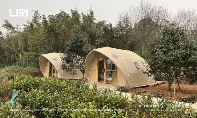 Tenda de glamping de luxo à prova de água para exterior, em forma de concha