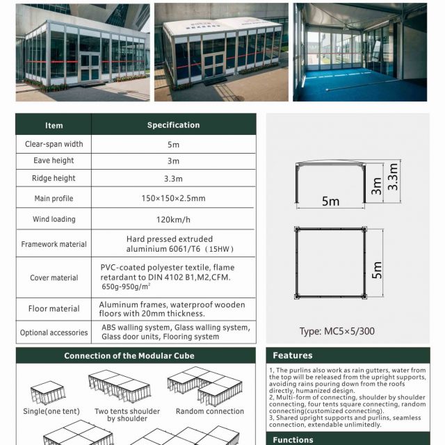 Tenda modular em forma de cubo MC5 em escala