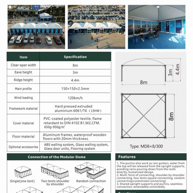 Tenda modular em cúpula MD8 em escala
