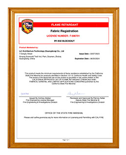 Certificate of Registered Flame Resistant Product
