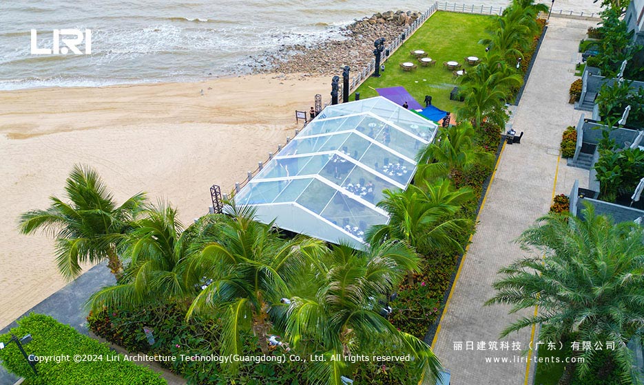 Spacious and open interior of the transparent party tent providing comfort and clear visibility