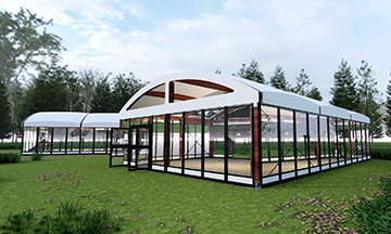 Tenda com estrutura de madeira