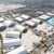 Vista aérea do traçado de uma grande tenda de festival de cerveja, com várias zonas de eventos